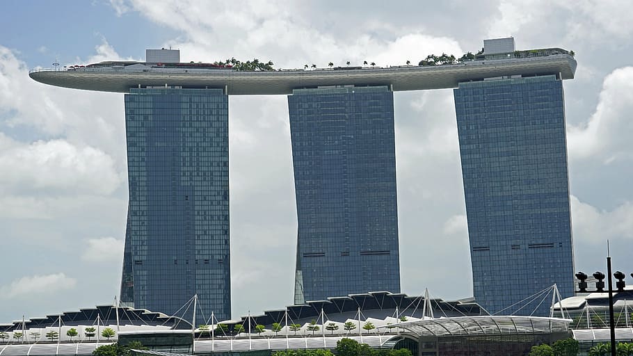 marina bay sands, singapore, hotel, luxury hotel, building, futuristic, architecture, skyscraper, asia, cloud - sky