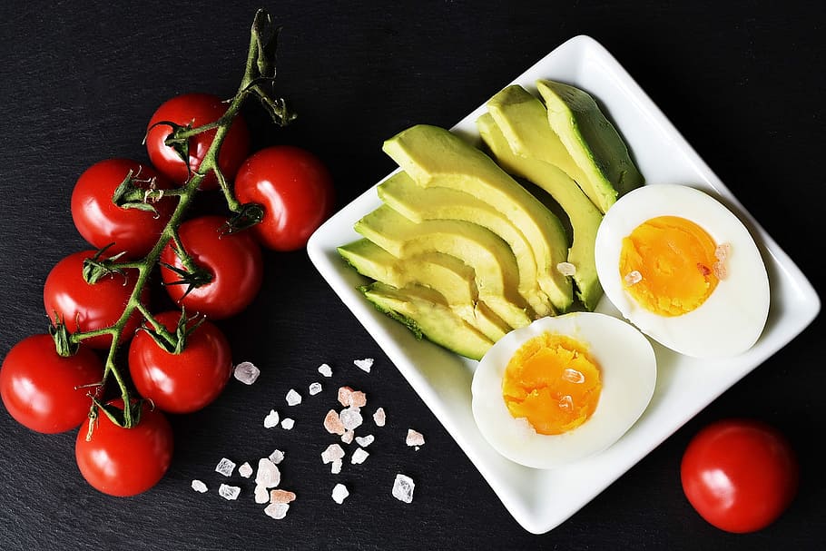 fatia, cozido, ovo, comida, dieta, aptidão, legumes, saúde, perda de peso, vermelho
