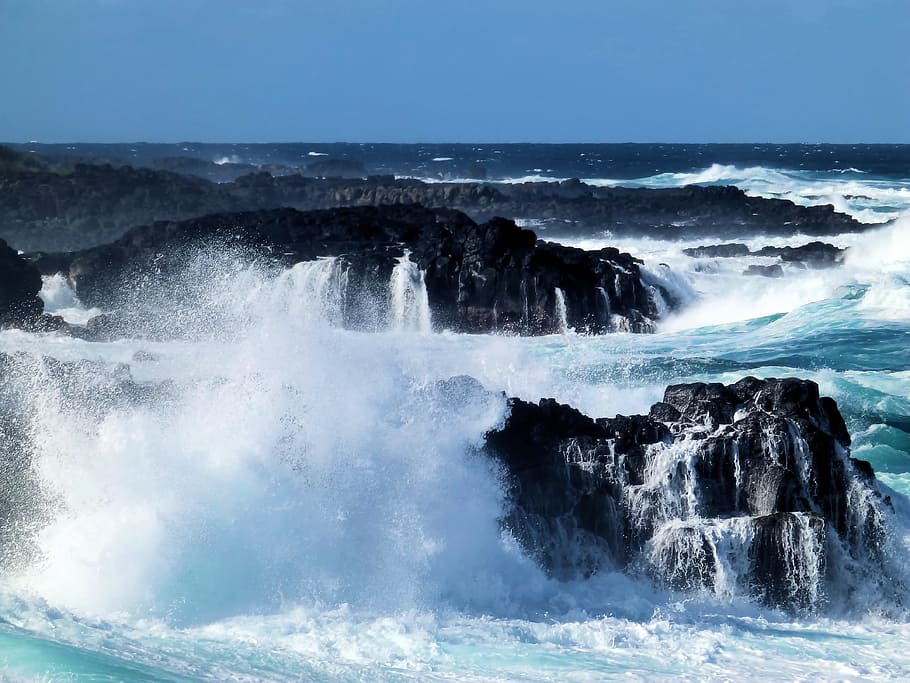 rocks, ocean, sea, the waves, storm, mauritius, the coast, piana, anger, rage