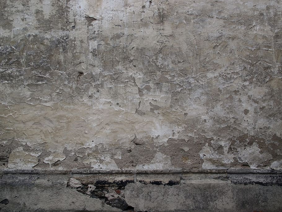 corroído, cinza, armação de aço, textura, parede, gesso, desmoronou, resistiu, plano de fundo, parede de tijolo velho