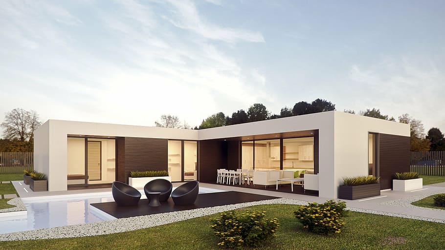 white, brown, painted, house, day time, architecture, render, external, design, photoshop