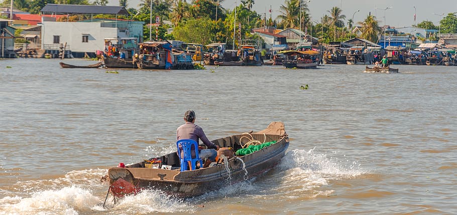 onda, vietnã, mercado flutuante, navio, o barco, rio mekong, dinheiro do rio, pessoas, água, asiáticos