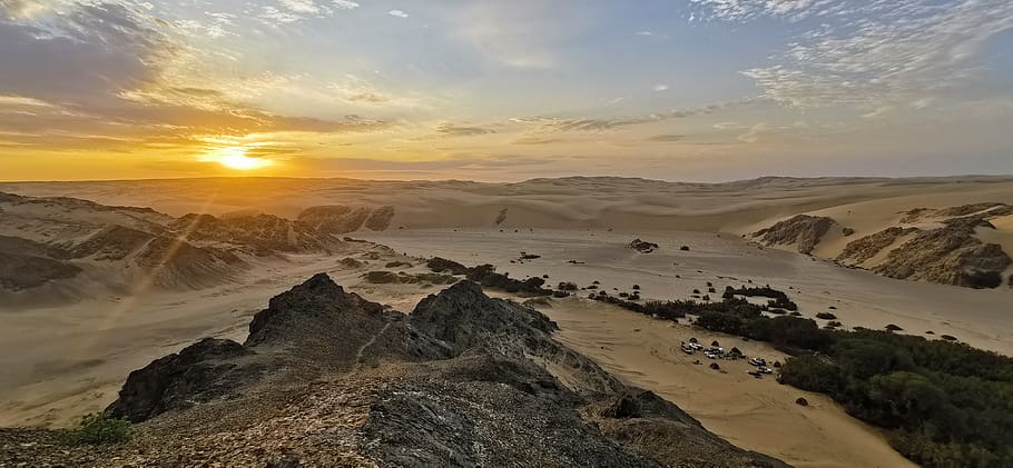 áfrica, namibia, costa esquelética, arena, seco, safari, cielo, campo a través, salida del sol, viaje