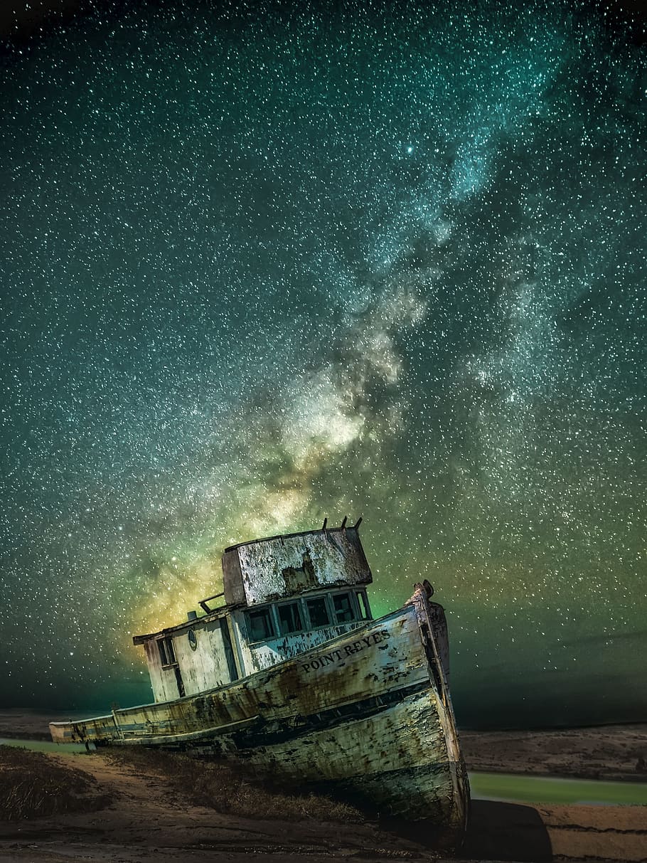 boat, night, night scene, star, starry sky, heaven, star - space, sky, astronomy, space