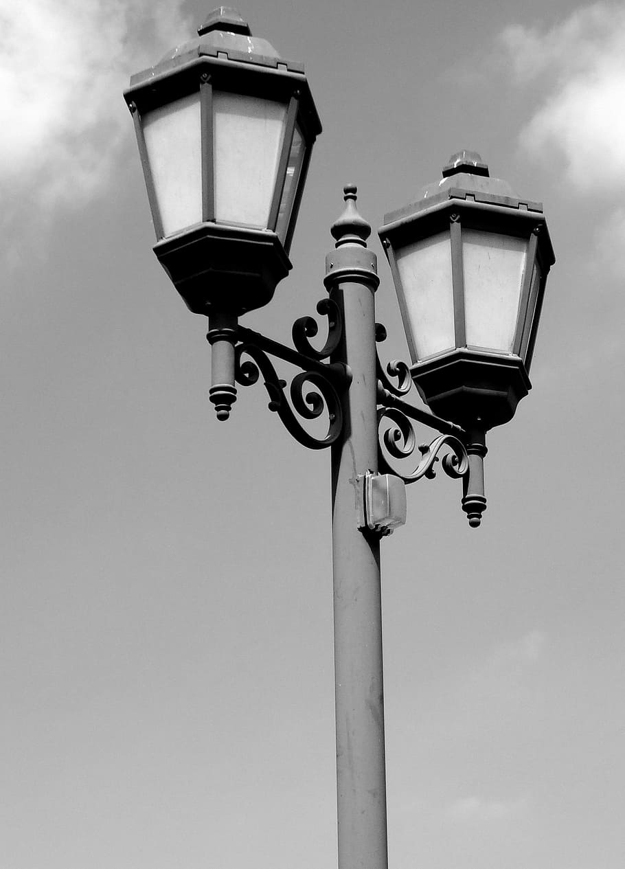 tiang lampu, lampu jalan, dekoratif, antik, penerangan, model tahun, tua, retro, cahaya, lampu klasik