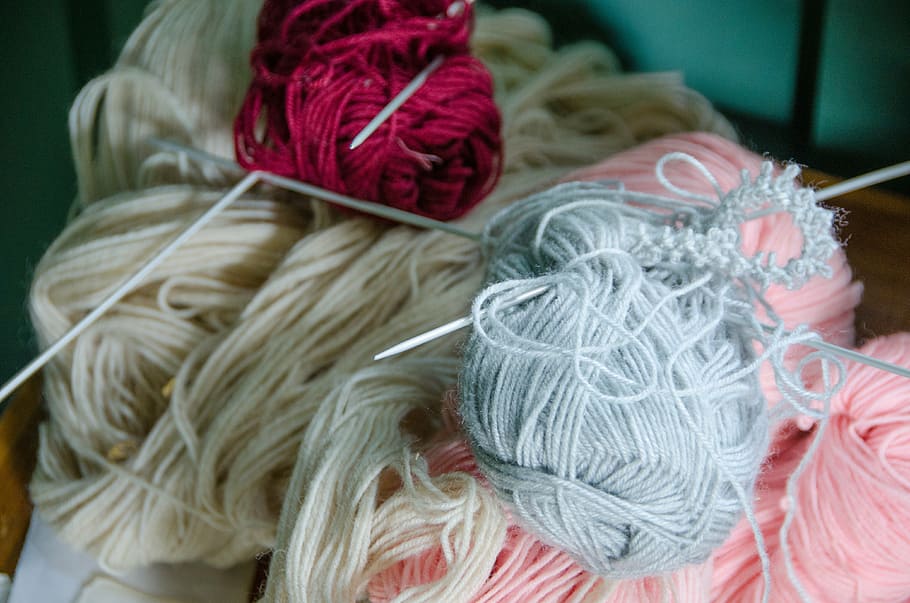 silver rod, gray, yarn, wool, knit, handicraft, manual, hobby, work, old