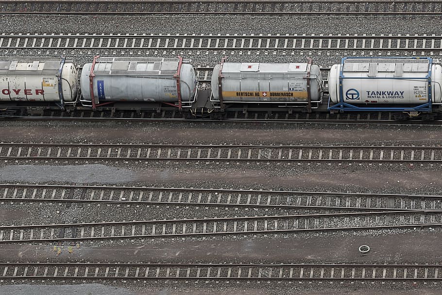 white, gray, metal container, railway, gleise, railway tracks, train, wagon, seemed, rail traffic