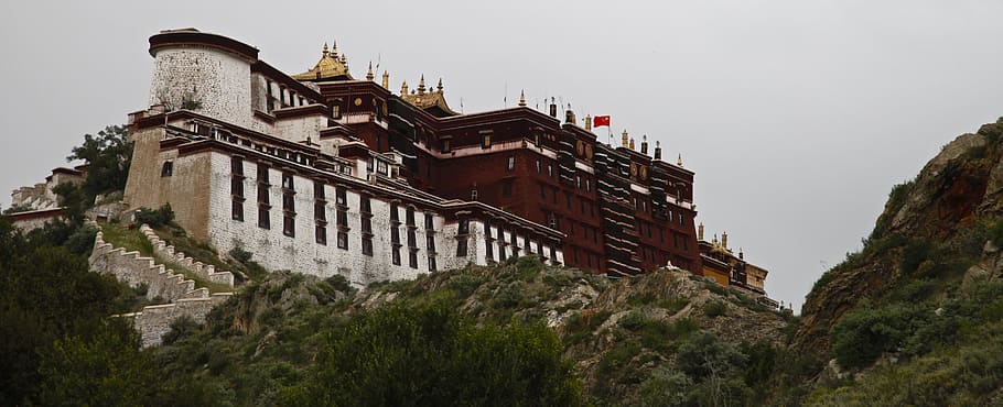 Tibet, Istana Potala, Profil, arsitektur, tanpa orang, struktur bangunan, eksterior bangunan, langit, hari, bangunan eksterior