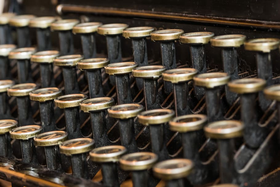 Máquina de escribir, antiguo, metal, licencia, máquina, alfabeto, retro, teclado, basura, mecánicamente