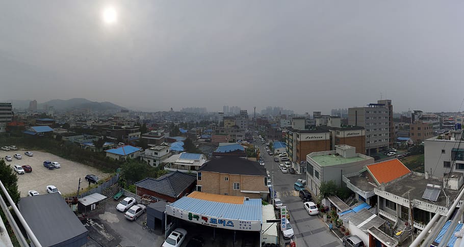 gris, cielos, sur, corea, paisaje urbano, cielos grises, Asan, Corea del sur, edificios, fotos