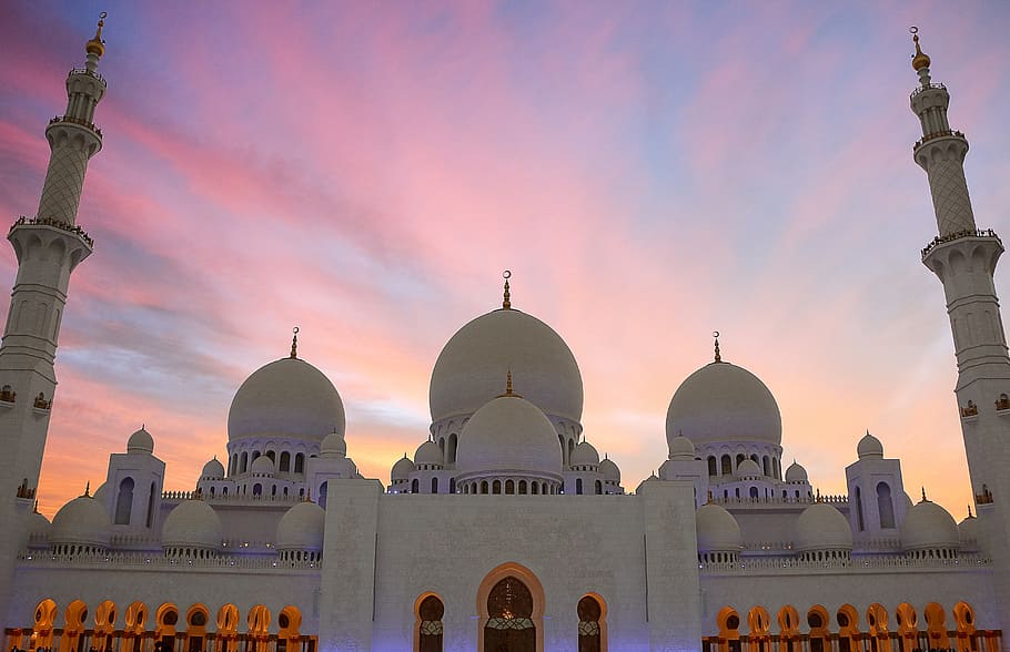 white, dome, concrete, mosque, sheikh zayed mosque, grand mosque, masjid, uae, arab, architecture