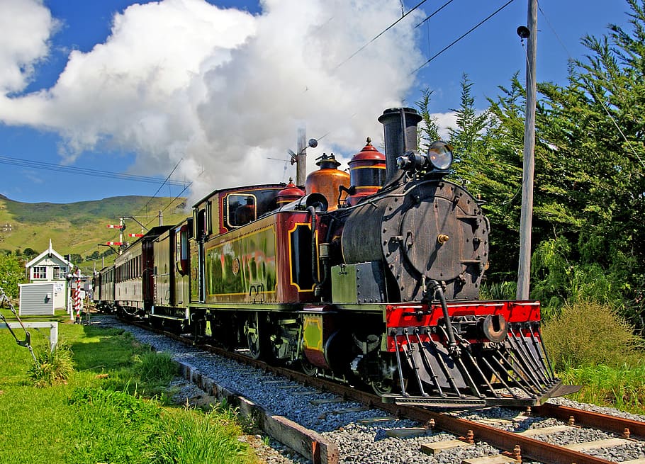 Steam locomotive, train, sky, daytime, rail transportation, train - vehicle, track, railroad track, transportation, mode of transportation