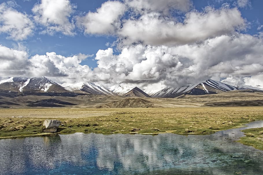 tajikistan, taman nasional badakhshan, taman nasional, danau ak-balyk, danau, air, refleksi biru, mirroring, gunung-badakhshan, jalan raya pamir