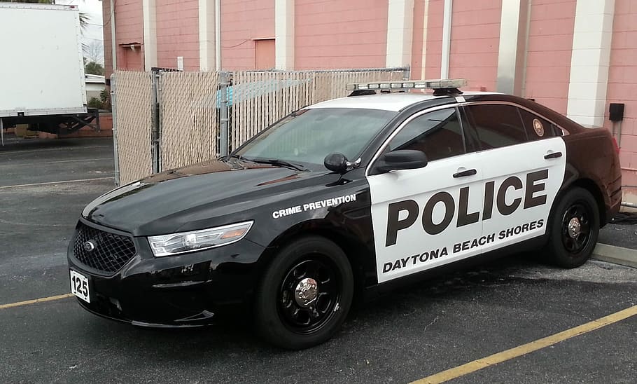 Police Car, Daytona Beach Shores, Florida, fotos, aplicación de la ley, dominio público, fuerza policial, automóvil, transporte, ley