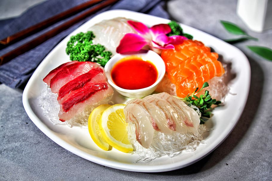 makanan, edisi, gourmet, makan, makanan dan minuman, piring, makanan Asia, makanan Jepang, makanan laut, makan sehat