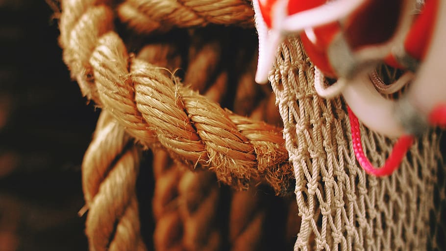 ropes, mesh, rope, strength, close-up, tied up, tied knot, selective focus, day, focus on foreground