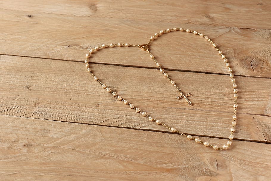 beige, rosary, wooden, frame, the rosary, prayer, first communion, beads, cross, pray