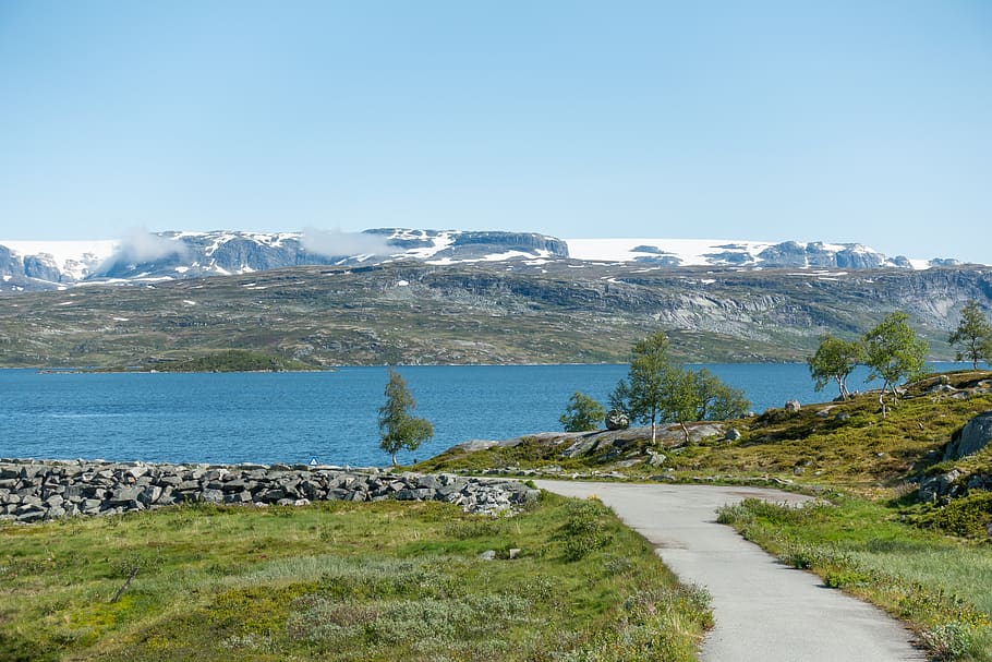 norway, mountains, lake, glacier, natural, landscape, summer, water, dam, jøkul