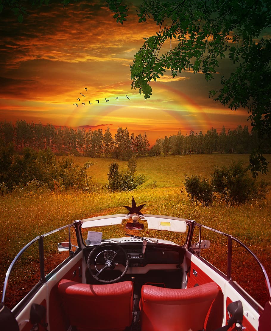 Beetle, Vw, Classic, Landscape, Sunset, sky, after the sunset glow, red, tie rod, outdoors