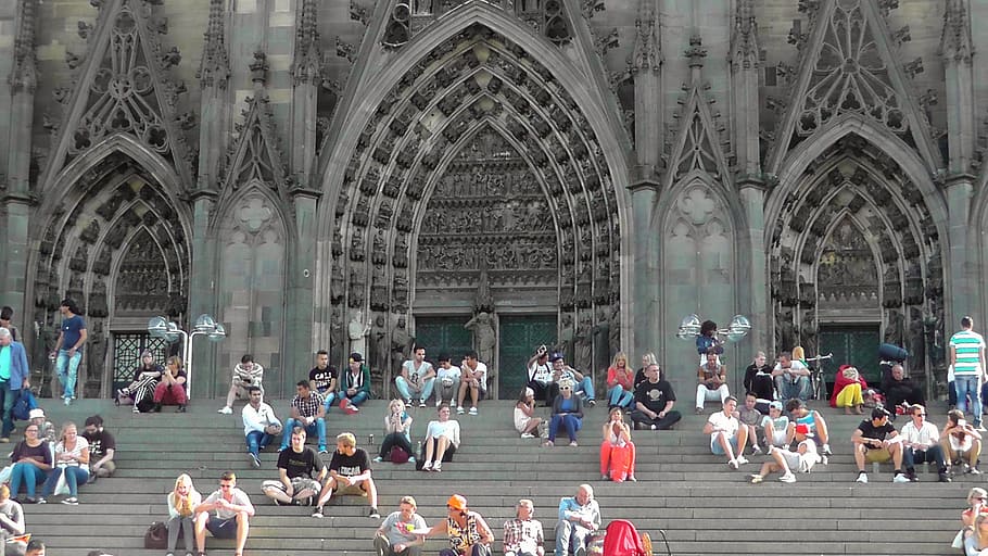 untitled, cologne cathedral, stairs, dom, human, building, church, cathedral, cathedral square, grey
