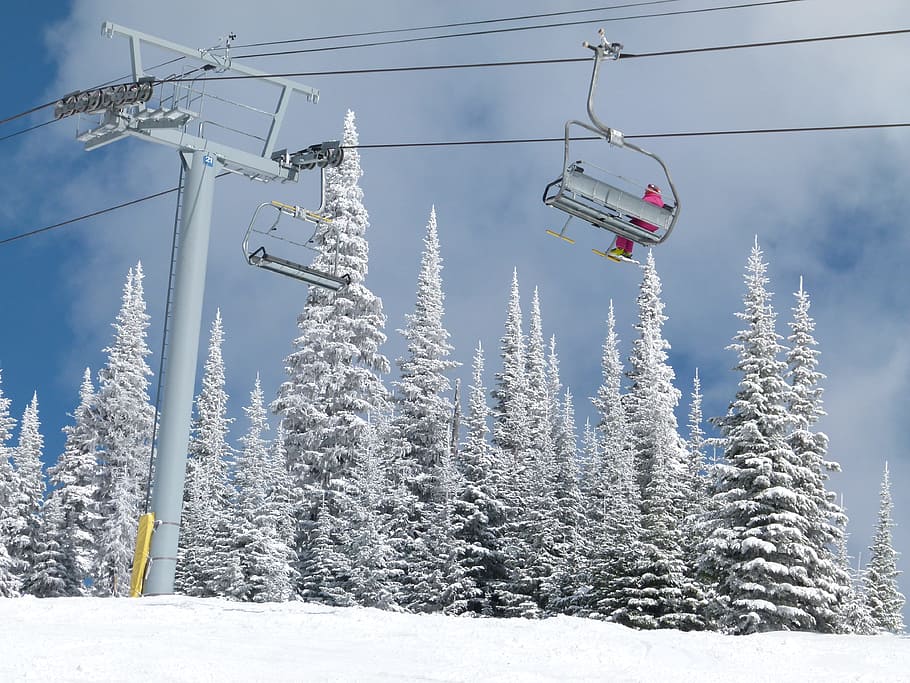dua, abu-abu, kabel salju, Puncak Matahari, Resor Ski, British Columbia, lift ski kanada, lift kursi kayu, olahraga, aktivitas