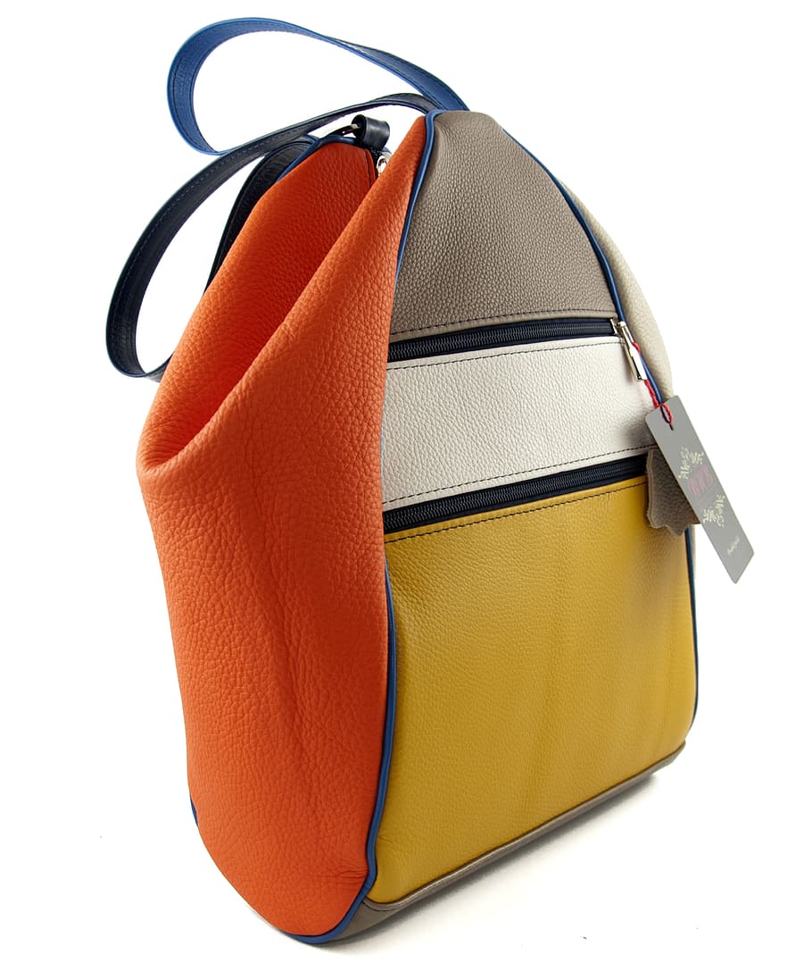 backpack, bag, handbag, backpack leather, genuine leather, skin, orange color, still life, cut out, white background