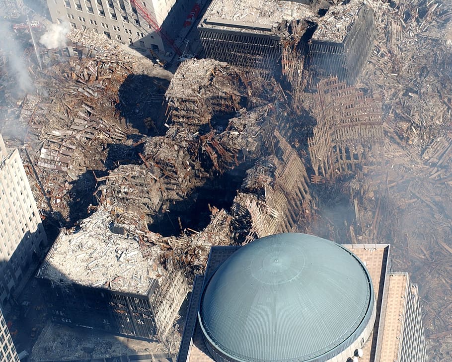 blue concrete dome, ground zero, new york city, terrorism, attack, devastation, world trade center, 9 11, september 9, 2001