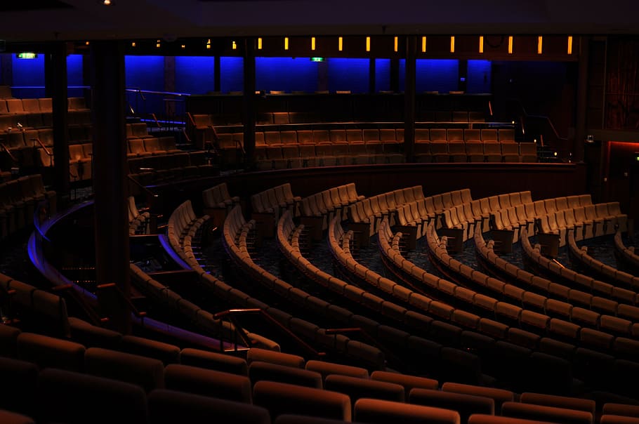 concert hall, chairs, dark, furniture, hall, indoors, saloon, arts culture and entertainment, in a row, seat
