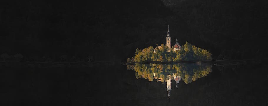 no person, desktop background, panoramic, nature, darkness, outdoor, travel, light, bled, slovenia