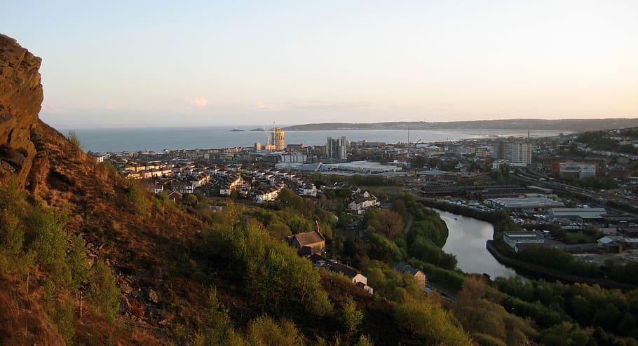 vista da paisagem urbana, paisagem, paisagem urbana, vista, Swansea, 