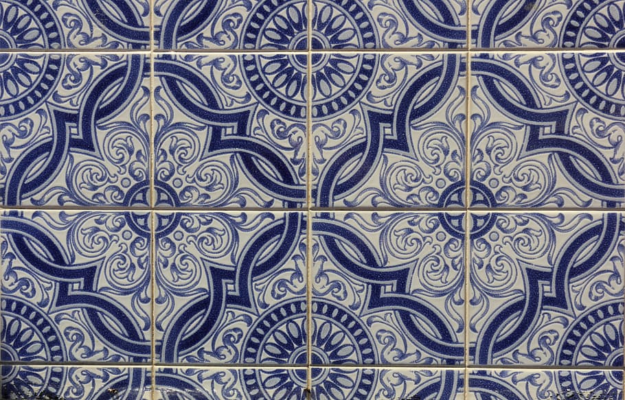 white, blue, ceramic, tiles, portugal, porto, backgrounds, pattern, full frame, design