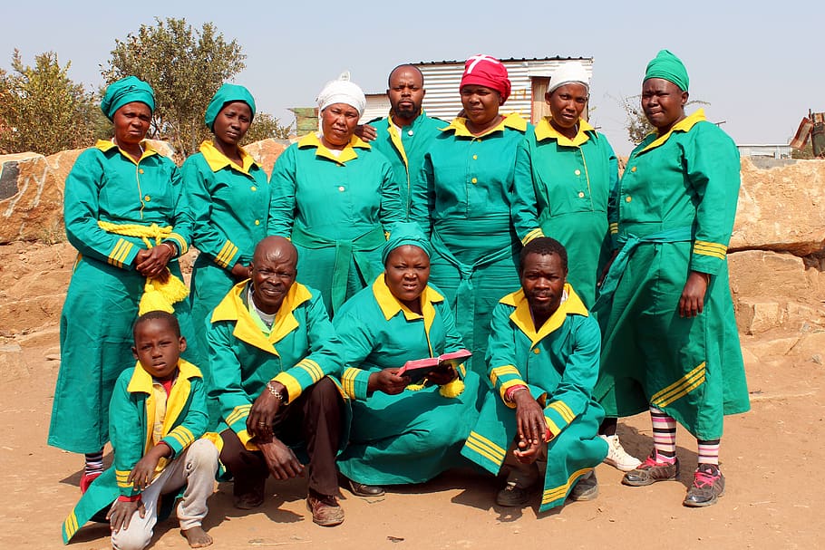 african church, holly, clothes, zions, green, mvuselelo, group of people, portrait, looking at camera, happiness