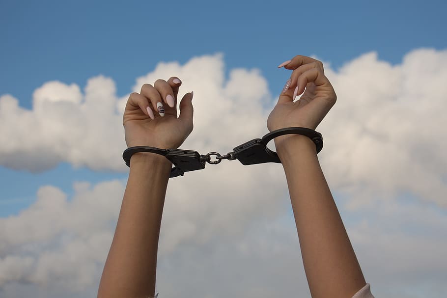 person, raised, Hands, Handcuffs, Dependence, the dependence of, captivity, hands in handcuffs, hands in captivity, shackles