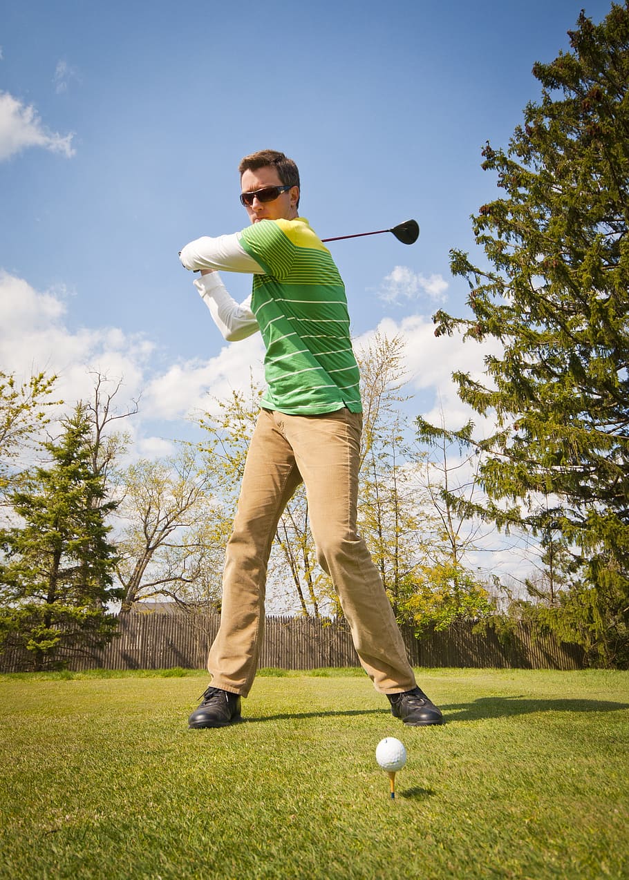 man, playing, golf, outdoor, daytime, game, golf ball, golf club, golfer, outdoors