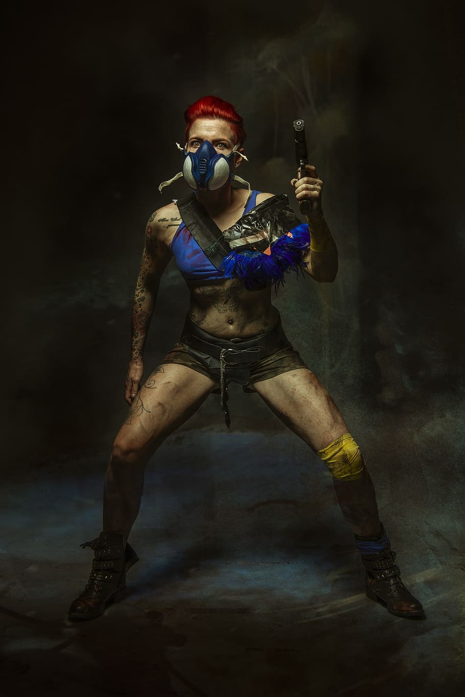 madmax, end time, red, hair, female, face, person, fight, weapon, pistol