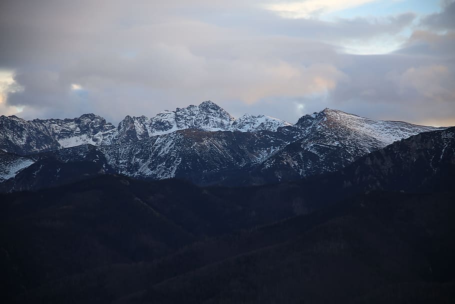 neve, coberto, montanhas, dia, enterrado, tatry, paisagem, vista superior, polonês tatras, natureza