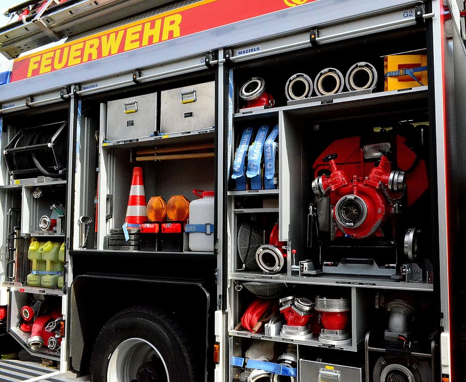 Fire, Fire, Fire Truck, Vehicles, fire, löschzug, fire fighting, rüstwagen, equipment, spraying car, store