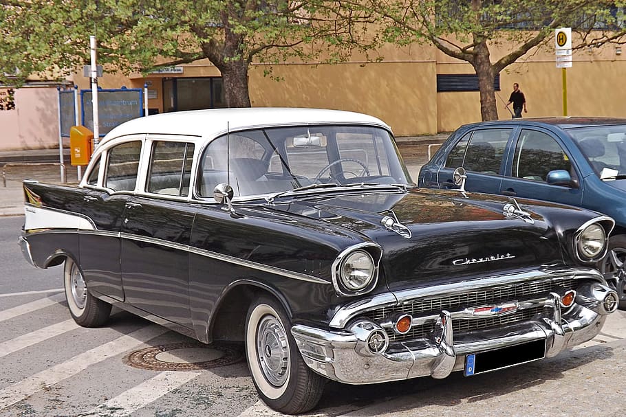 Auto, Old, Oldtimer, Historically, chevrolet bel air, car, transportation, old-fashioned, retro styled, building exterior