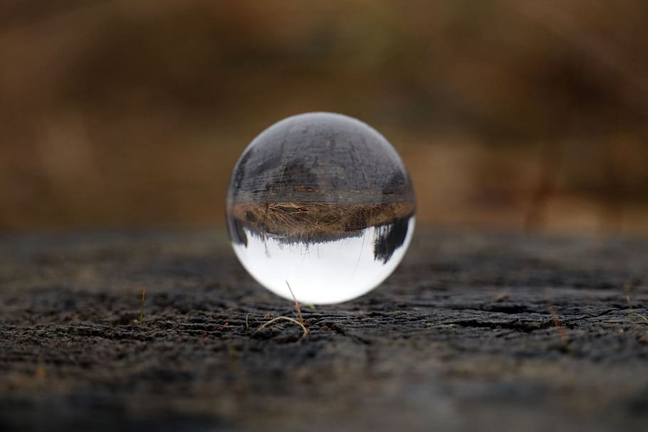 marble, mirror, landscape, reflection, round, sphere, selective focus, close-up, crystal ball, ball