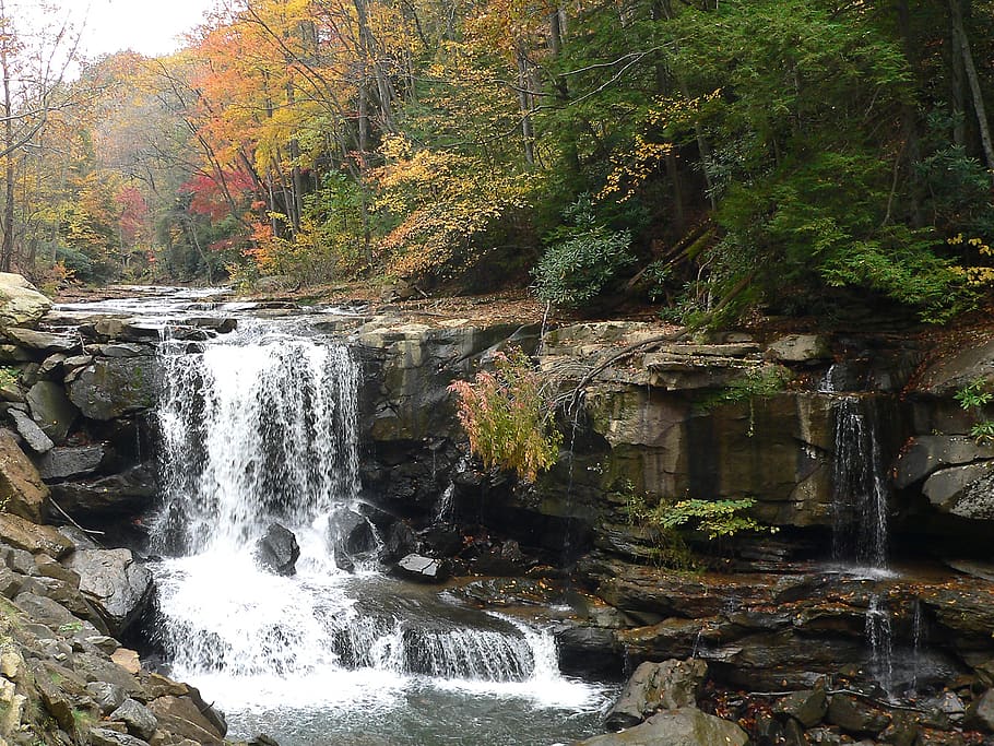 waterfall, laurel creek, appalachia, rocks, boulders, cliff, country, flowing, water, landscape