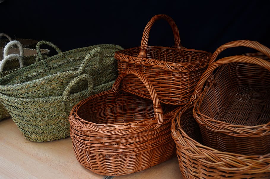 crafts, baskets, esparto, wicker, rustic, container, basket, craft, art and craft, material