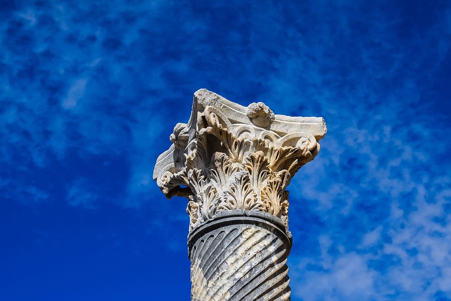 Chipre, Kourion, Antigua, Columna, sitio, orden corintio, cielo, nubes, mediterráneo, arquitectura