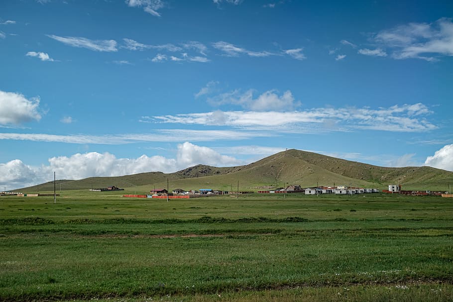 mongolia, grassland, sky, plain, clear, nature, meadow, landscape, travel, beautiful
