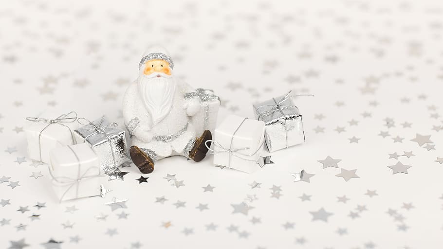 white, santa claus figurine, Santa Claus, figurine, box, celebration, christmas, claus, face, gift