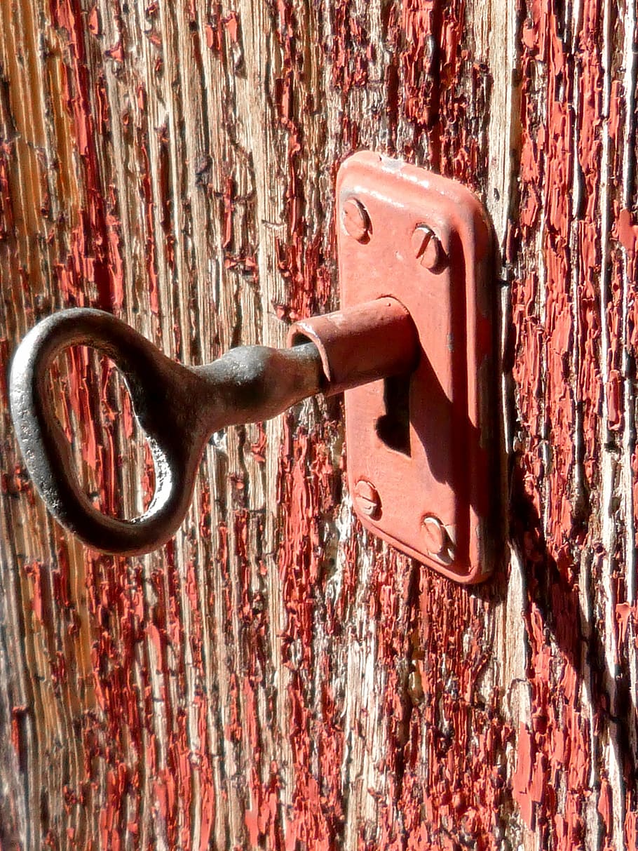 黒, 鍵, 赤, 鍵穴, ロック, 素朴な, ドア, 古い, 木材-素材, 入り口