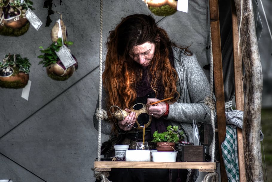 fair, stall, market, craft, painting, women, people, one person, long hair, hairstyle