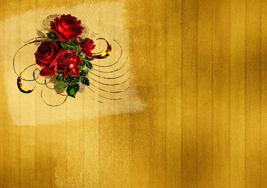red, petaled flower, surface, roses, background image, gold, frame, flowers, background, scrapbooking