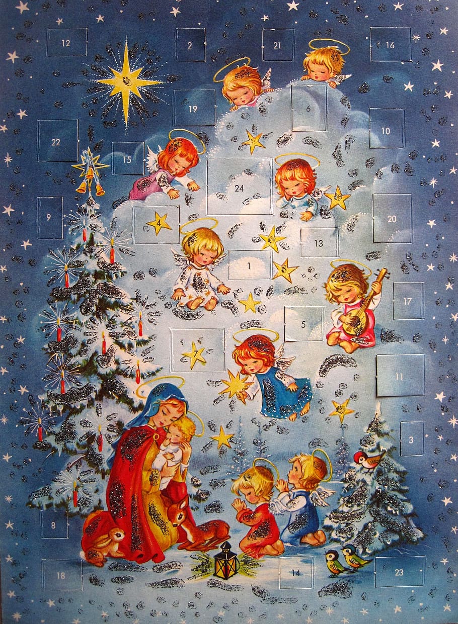 nostalgic adventskalender, advent, angel, christmas, advent calendar, door 24, glitter, holy maria, the kindlein, door