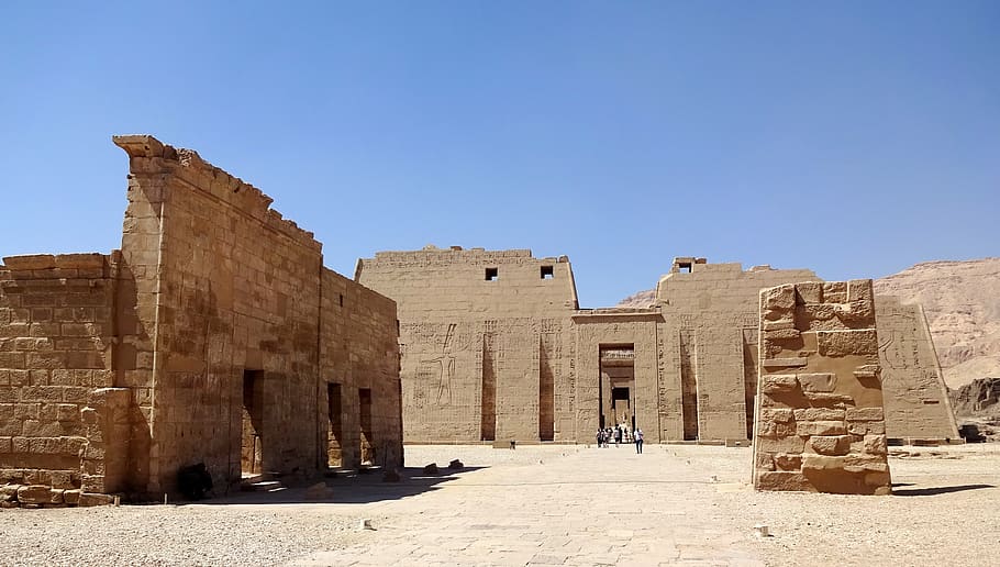 Egipto, Tebas, Luxor, templo, Medinet-Habu, torre, porche, inmensidad, arqueología, antigüedades