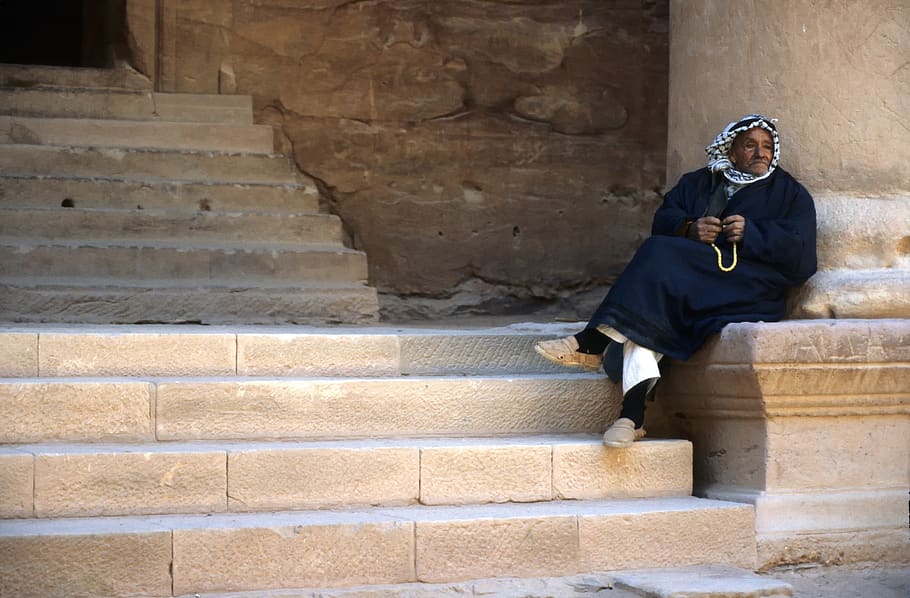 travel, portrait, old city, petra, jordania, architecture, staircase, one person, steps and staircases, built structure
